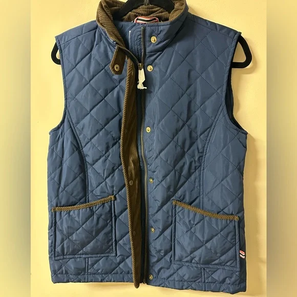 NWT Hunter Quilted Outwear Navy & Brown Corduroy Trim Vest Size S - Picture 5 of 7